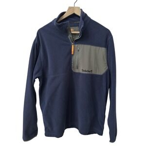 Timberland Fleece Pullover Large Navy Blue Quarter Zip Contrast Pocket